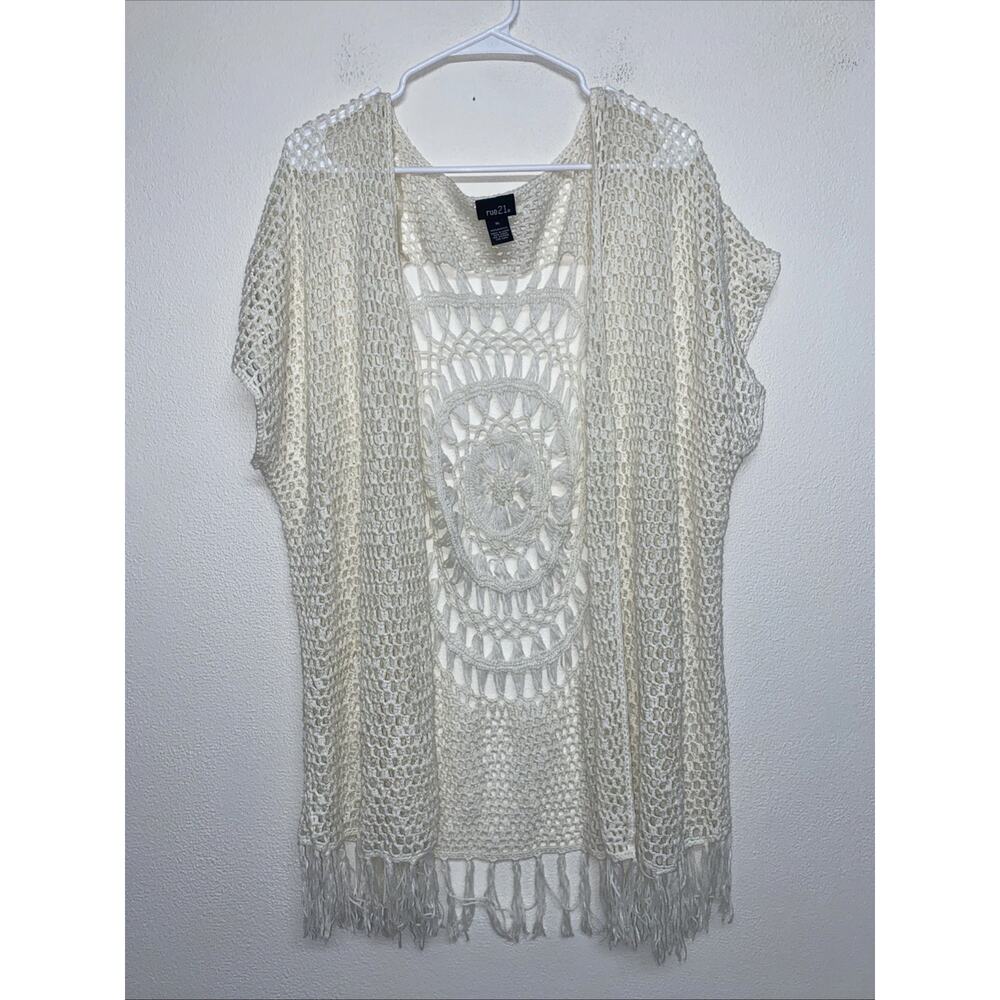 Womens Crochet Kimono Top sz XL Ivory Beach coastal festival cover-up boho